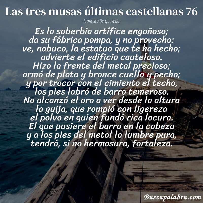 Poema las tres musas últimas castellanas 76 de Francisco de Quevedo con fondo de barca