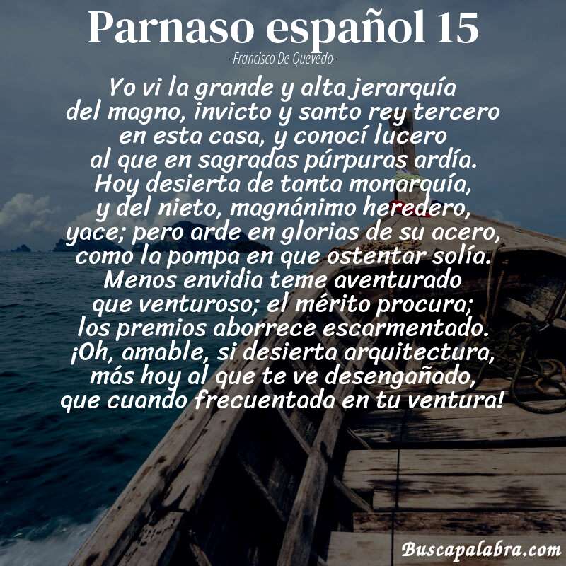 Poema parnaso español 15 de Francisco de Quevedo con fondo de barca