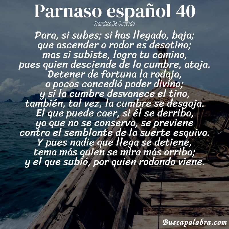 Poema parnaso español 40 de Francisco de Quevedo con fondo de barca