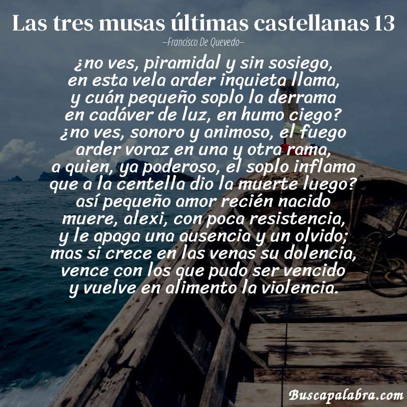 Poema las tres musas últimas castellanas 13 de Francisco de Quevedo con fondo de barca