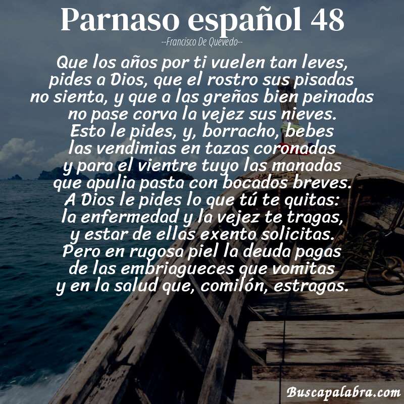 Poema parnaso español 48 de Francisco de Quevedo con fondo de barca