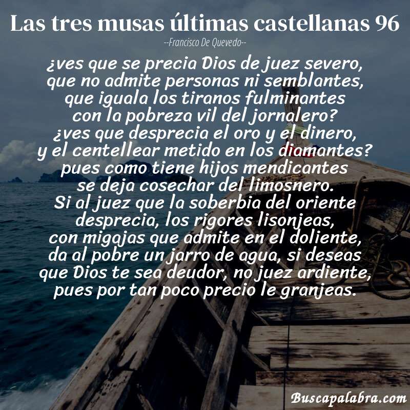 Poema las tres musas últimas castellanas 96 de Francisco de Quevedo con fondo de barca