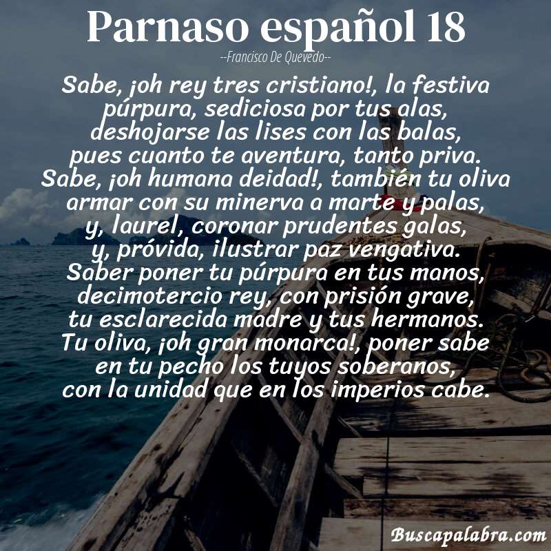 Poema parnaso español 18 de Francisco de Quevedo con fondo de barca