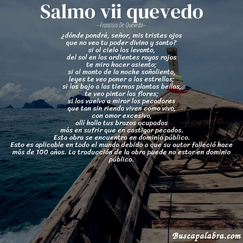 Poema salmo vii quevedo de Francisco de Quevedo con fondo de barca