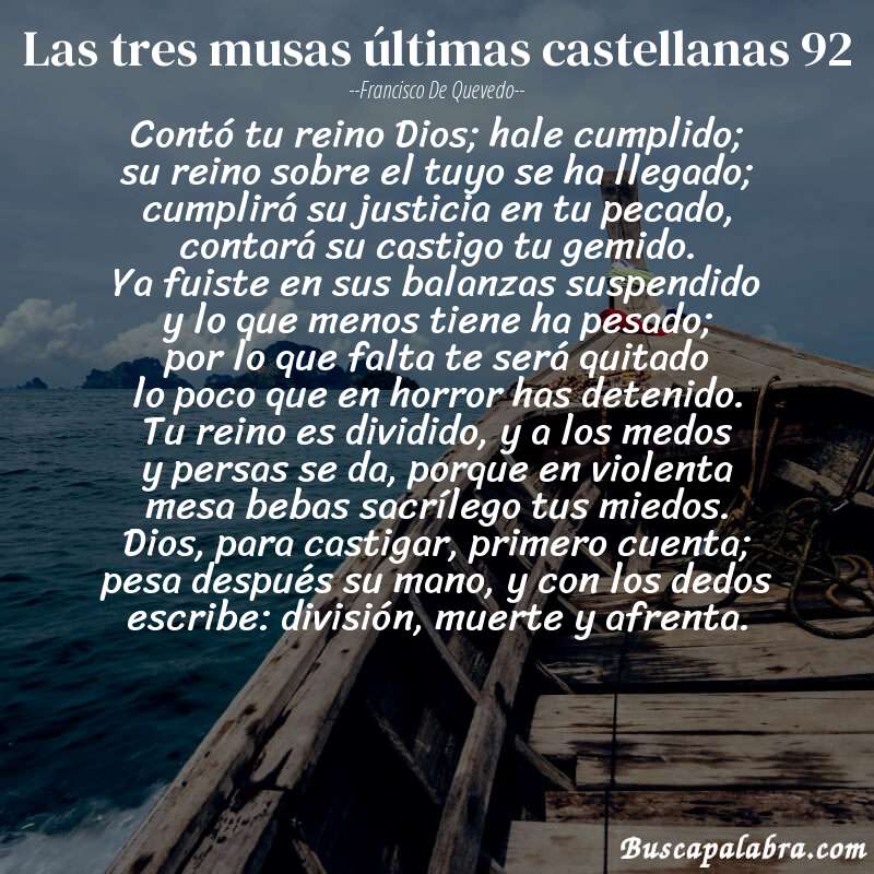 Poema las tres musas últimas castellanas 92 de Francisco de Quevedo con fondo de barca