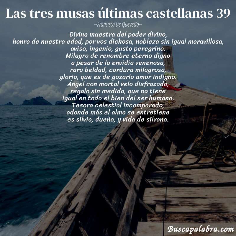 Poema las tres musas últimas castellanas 39 de Francisco de Quevedo con fondo de barca