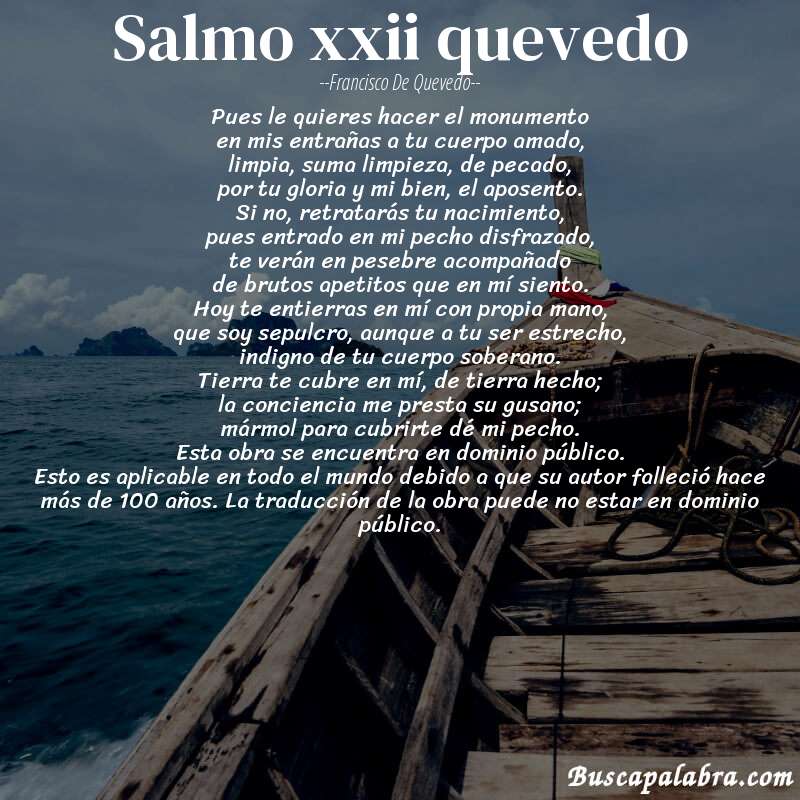 Poema salmo xxii quevedo de Francisco de Quevedo con fondo de barca
