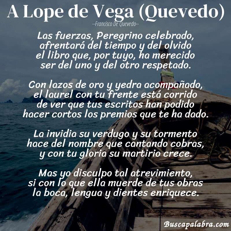 Poema A Lope de Vega (Quevedo) de Francisco de Quevedo con fondo de barca