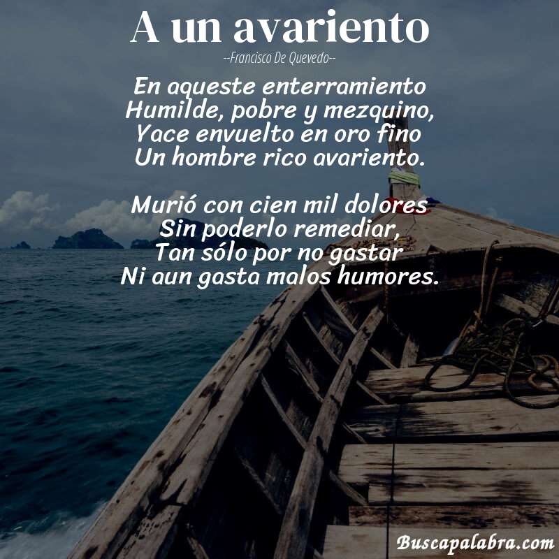 Poema A un avariento de Francisco de Quevedo con fondo de barca