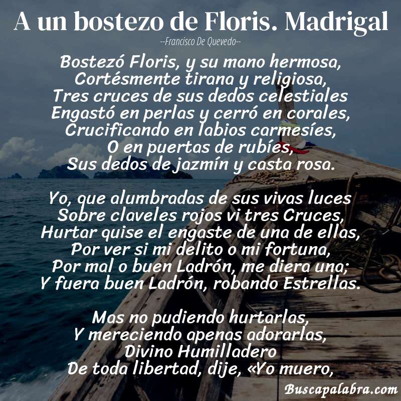 Poema A un bostezo de Floris. Madrigal de Francisco de Quevedo con fondo de barca