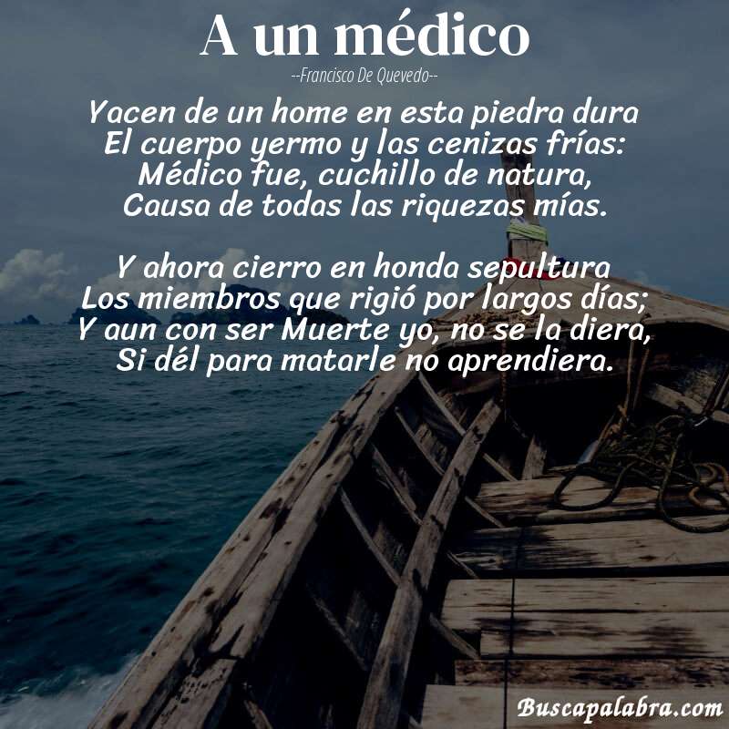 Poema A un médico de Francisco de Quevedo con fondo de barca