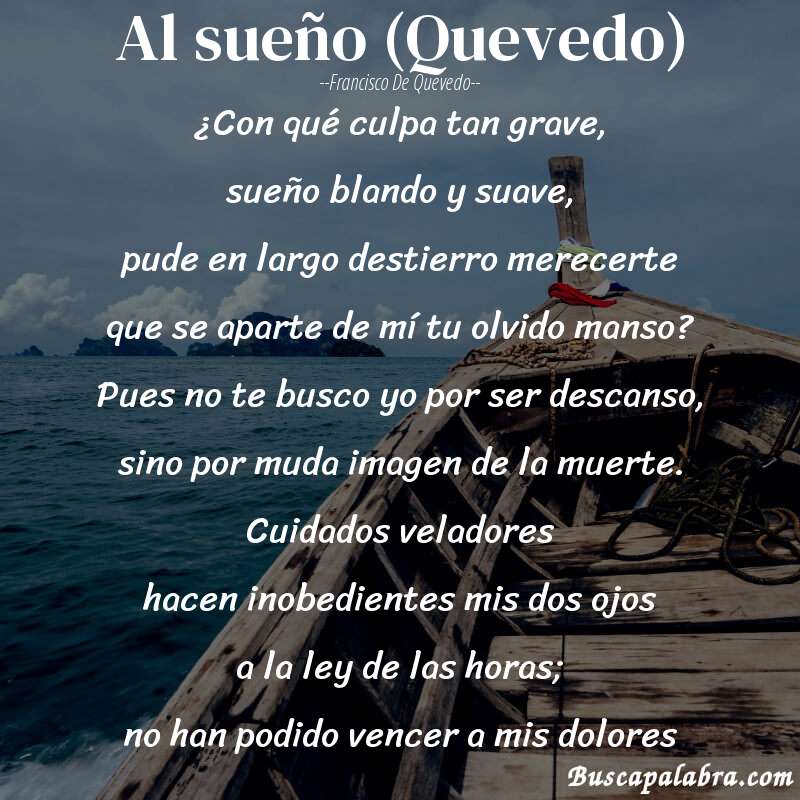 Poema Al sueño (Quevedo) de Francisco de Quevedo con fondo de barca