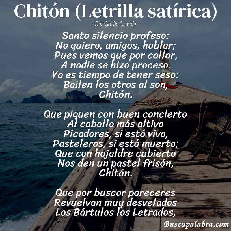 Poema Chitón (Letrilla satírica) de Francisco de Quevedo con fondo de barca