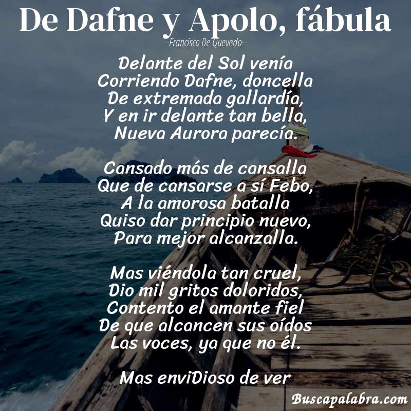 Poema De Dafne y Apolo, fábula de Francisco de Quevedo con fondo de barca