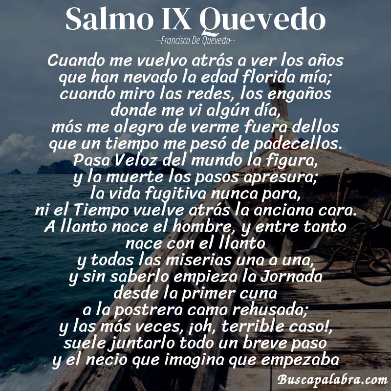 Poema Salmo IX Quevedo de Francisco de Quevedo con fondo de barca