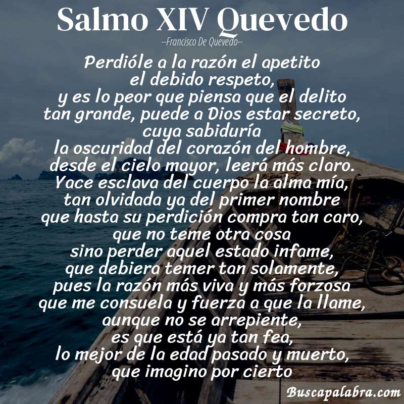 Poema Salmo XIV Quevedo de Francisco de Quevedo con fondo de barca