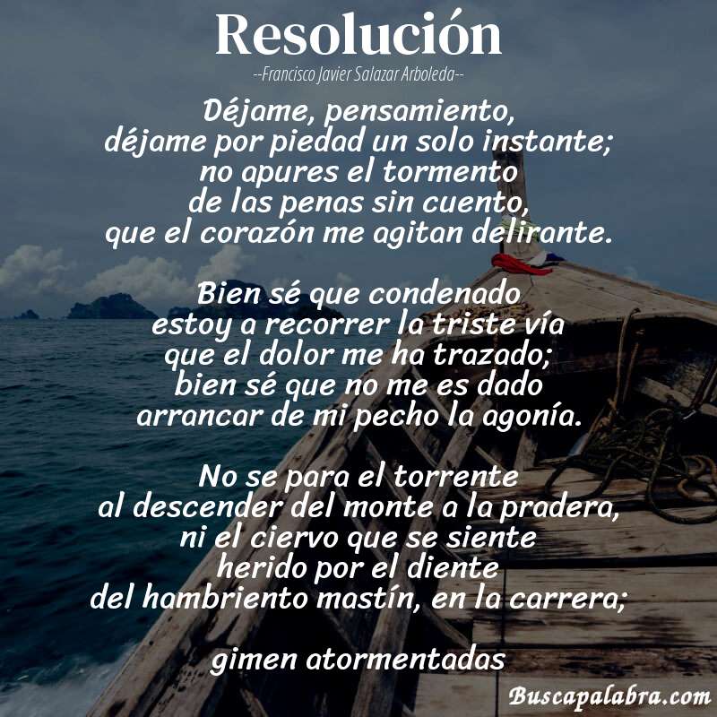 Poema Resolución de Francisco Javier Salazar Arboleda con fondo de barca