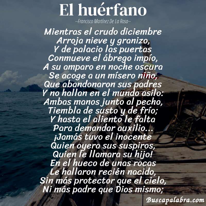 Poema El huérfano de Francisco Martínez de la Rosa con fondo de barca