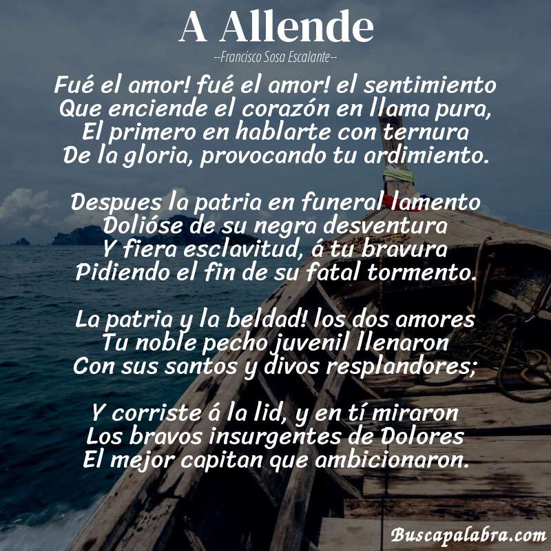 Poema A Allende de Francisco Sosa Escalante con fondo de barca