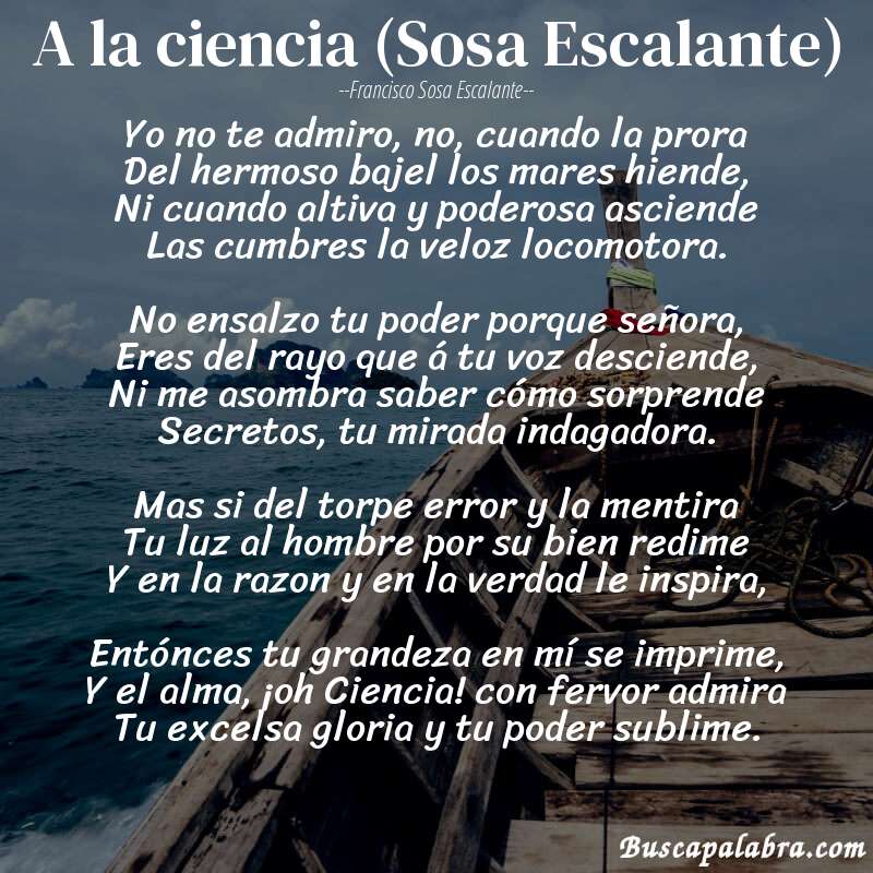 Poema A la ciencia (Sosa Escalante) de Francisco Sosa Escalante con fondo de barca