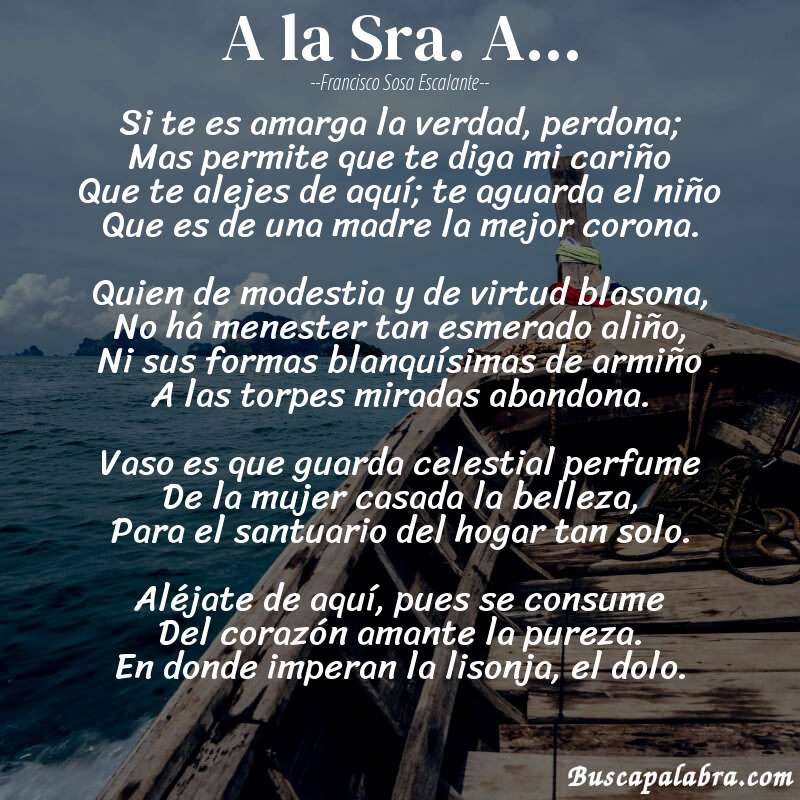 Poema A la Sra. A... de Francisco Sosa Escalante con fondo de barca