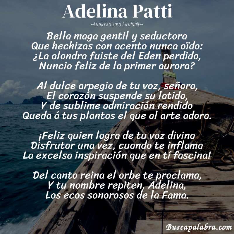Poema Adelina Patti de Francisco Sosa Escalante con fondo de barca