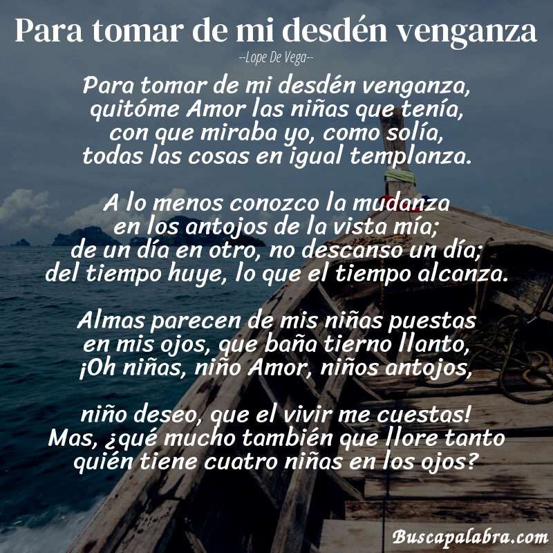 Poema Para tomar de mi desdén venganza de Lope De Vega - Análisis del poema