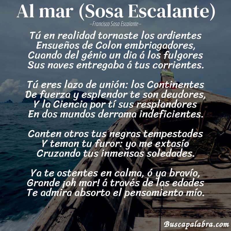 Poema Al mar (Sosa Escalante) de Francisco Sosa Escalante con fondo de barca