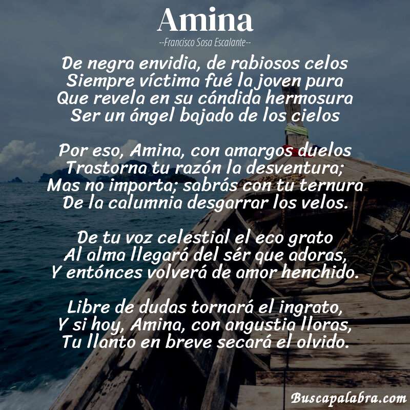Poema Amina de Francisco Sosa Escalante con fondo de barca