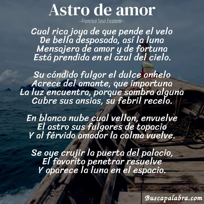 Poema Astro de amor de Francisco Sosa Escalante con fondo de barca