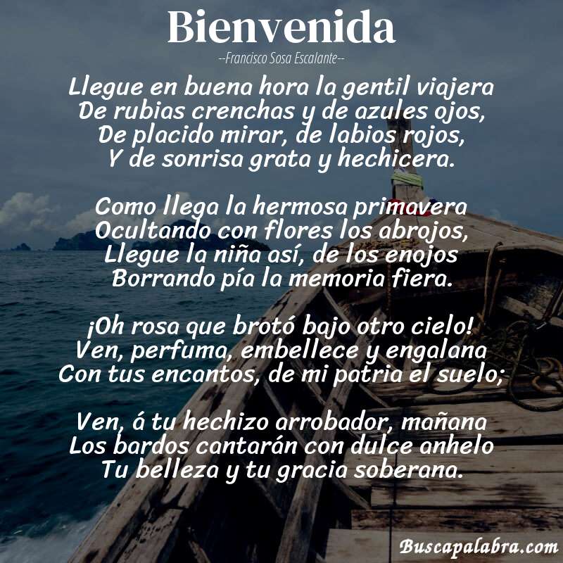 Poema Bienvenida de Francisco Sosa Escalante con fondo de barca