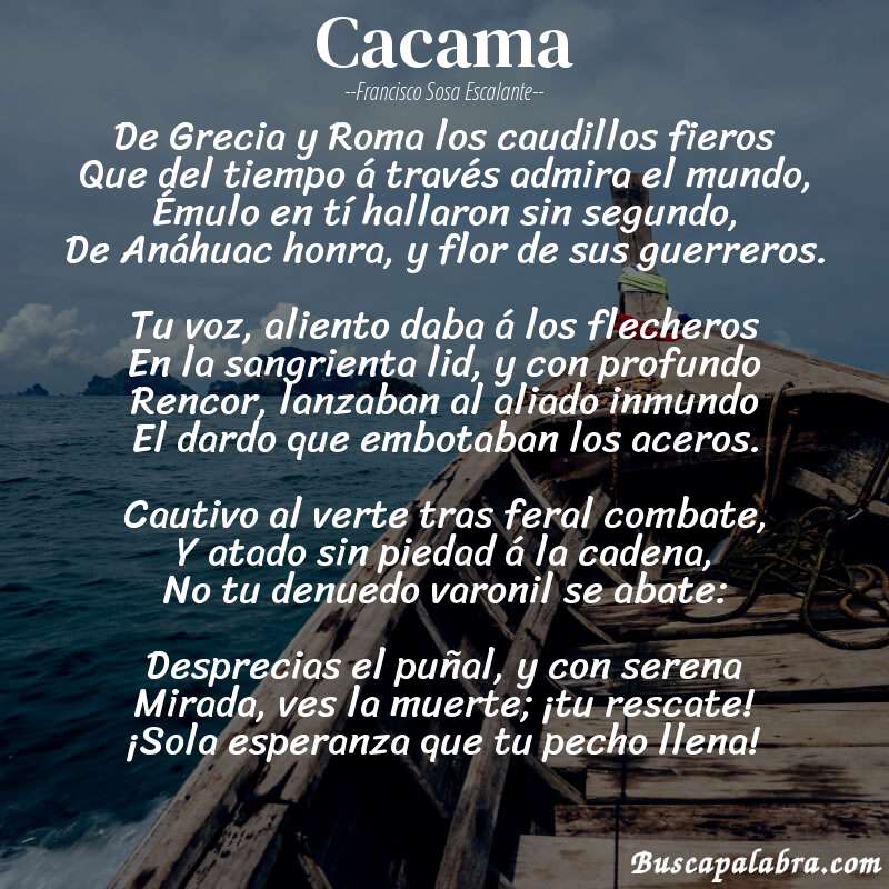 Poema Cacama de Francisco Sosa Escalante con fondo de barca