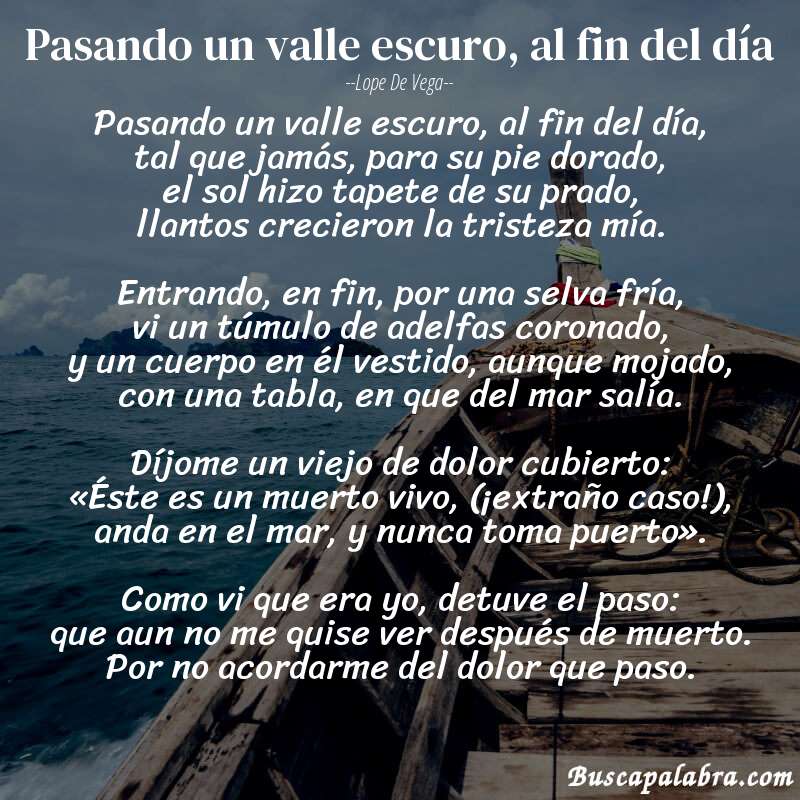 Poema Pasando un valle escuro, al fin del día de Lope de Vega con fondo de barca