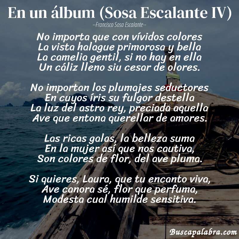 Poema En un álbum (Sosa Escalante IV) de Francisco Sosa Escalante con fondo de barca