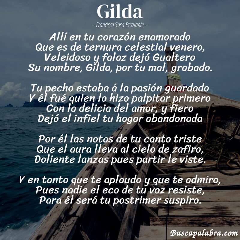 Poema Gilda de Francisco Sosa Escalante con fondo de barca