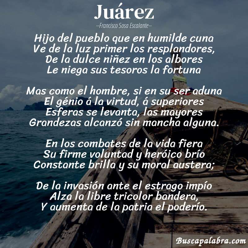 Poema Juárez de Francisco Sosa Escalante con fondo de barca