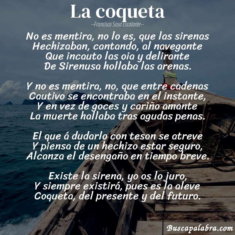 Poema La coqueta de Francisco Sosa Escalante con fondo de barca