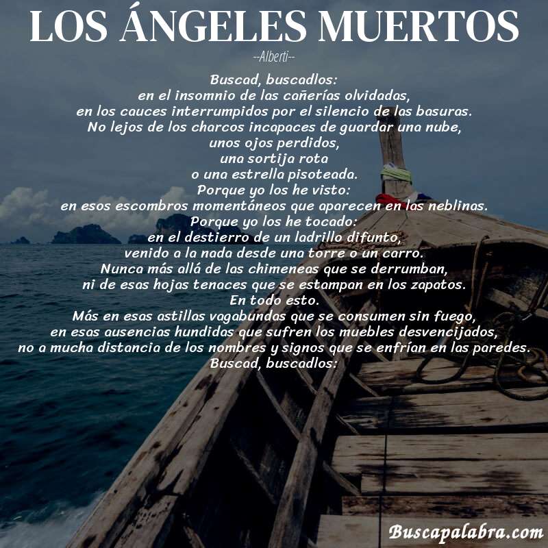 Poema LOS ÁNGELES MUERTOS de Alberti con fondo de barca