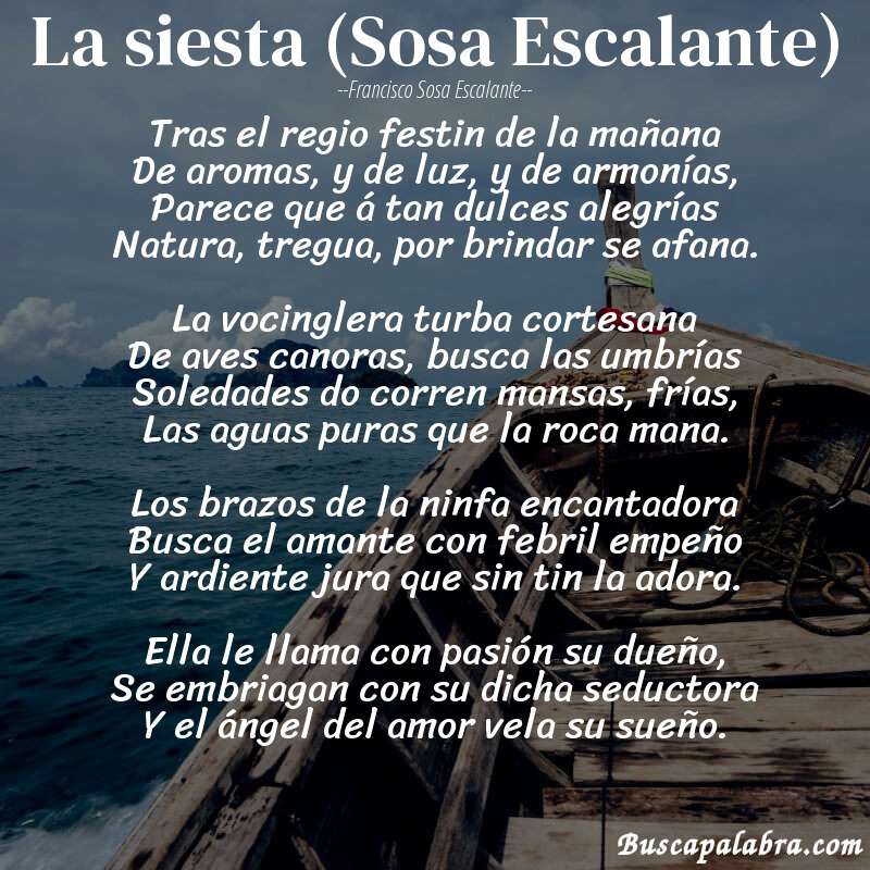 Poema La siesta (Sosa Escalante) de Francisco Sosa Escalante con fondo de barca