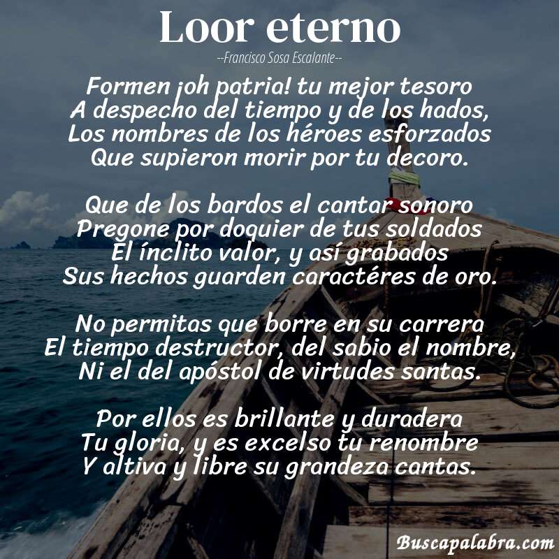 Poema Loor eterno de Francisco Sosa Escalante con fondo de barca