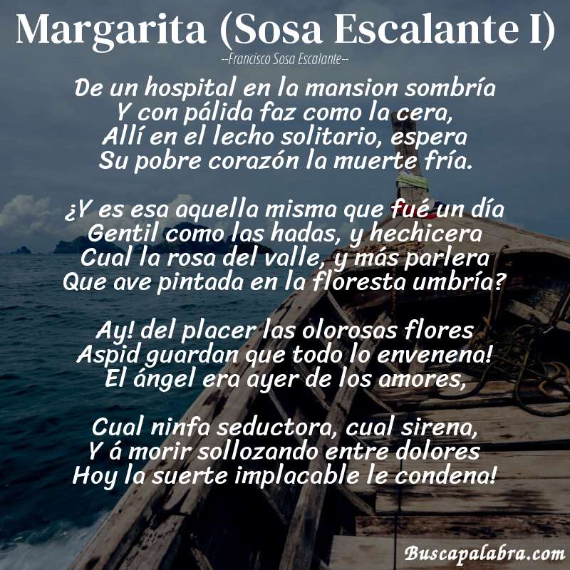 Poema Margarita (Sosa Escalante I) de Francisco Sosa Escalante con fondo de barca