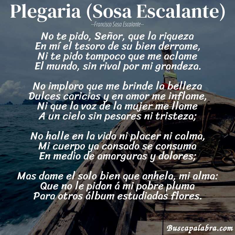 Poema Plegaria (Sosa Escalante) de Francisco Sosa Escalante con fondo de barca