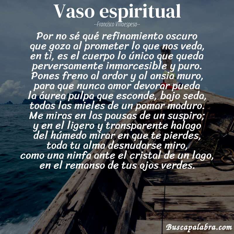 Poema vaso espiritual de Francisco Villaespesa con fondo de barca