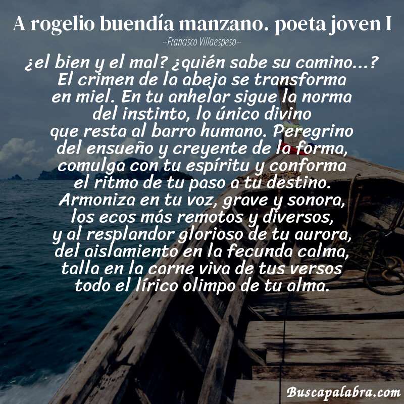 Poema a rogelio buendía manzano. poeta joven I de Francisco Villaespesa con fondo de barca