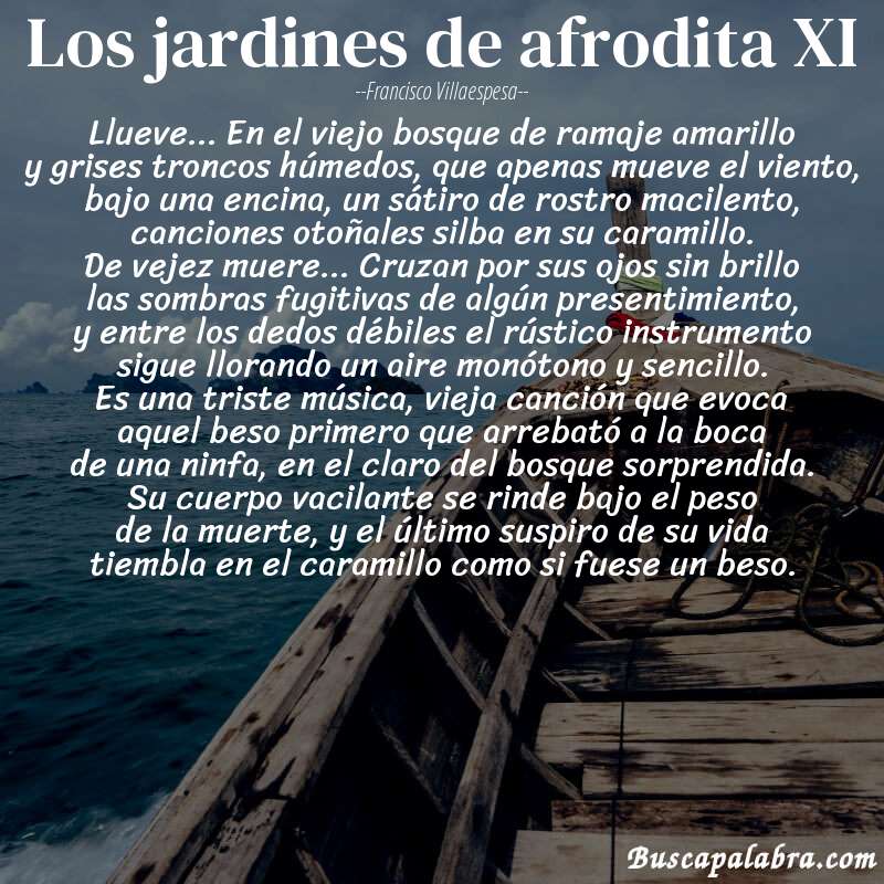 Poema los jardines de afrodita XI de Francisco Villaespesa con fondo de barca