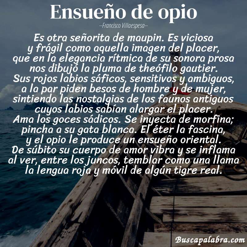Poema ensueño de opio de Francisco Villaespesa con fondo de barca