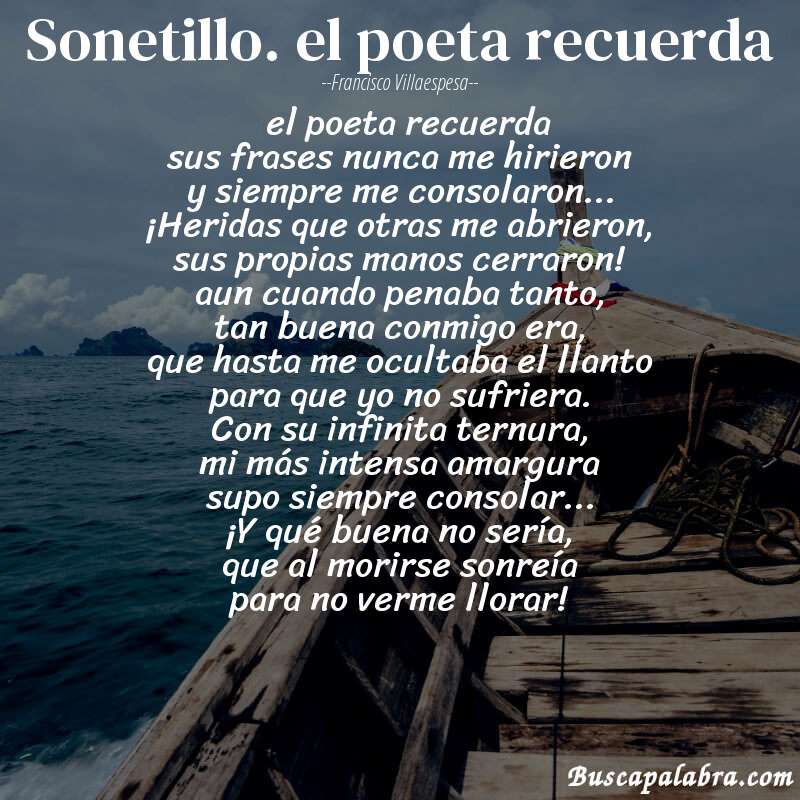 Poema sonetillo. el poeta recuerda de Francisco Villaespesa con fondo de barca