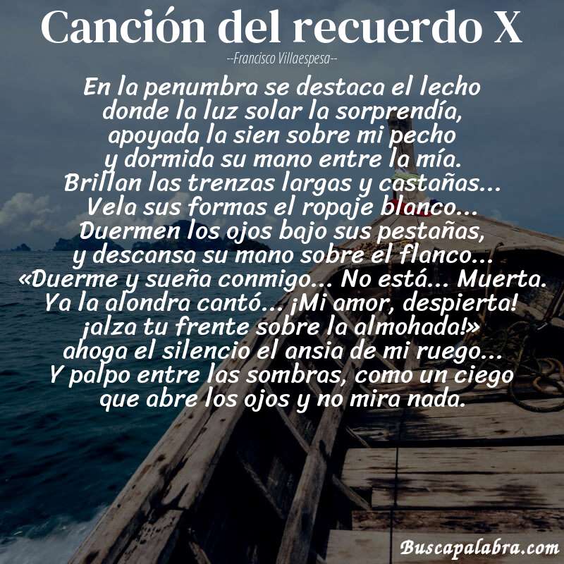 Poema canción del recuerdo X de Francisco Villaespesa con fondo de barca