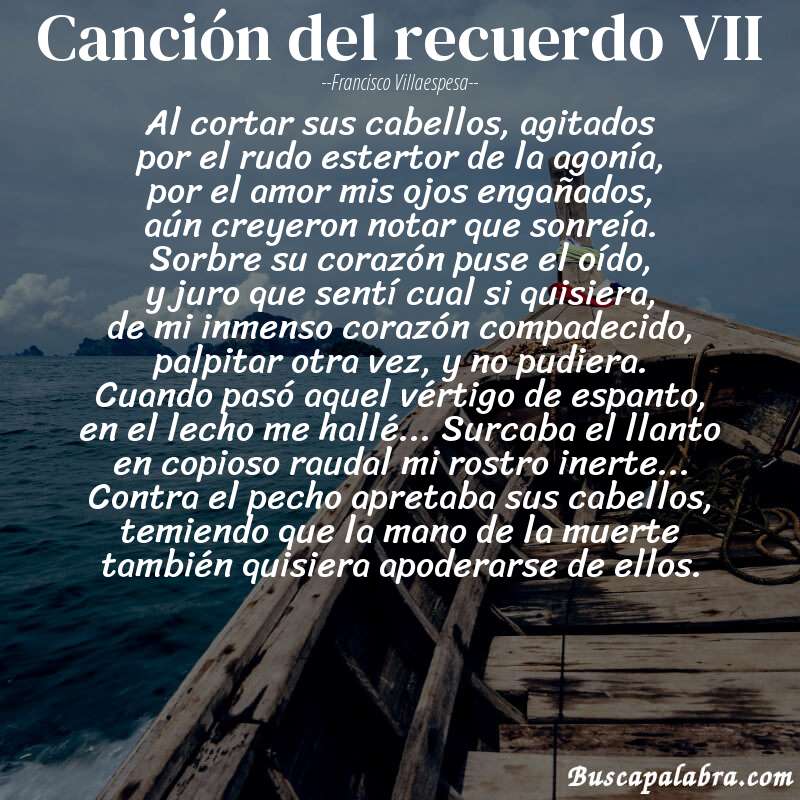 Poema canción del recuerdo VII de Francisco Villaespesa con fondo de barca
