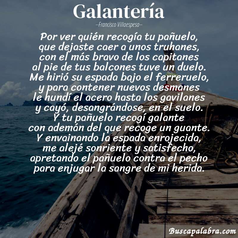 Poema galantería de Francisco Villaespesa con fondo de barca